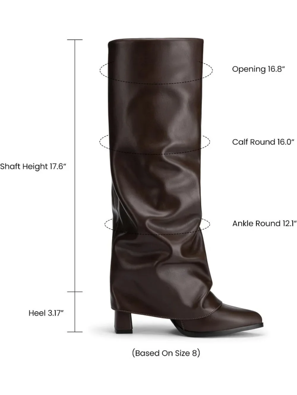 Women's Brown Pointed Toe Pu Leather Chunky Heel Fold Over Knee High Boots